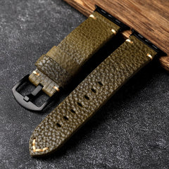 LoofFitU™ ArmyGreen Pebbled Leather Strap For Apple Watch