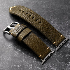 LoofFitU™ ArmyGreen Pebbled Leather Strap For Apple Watch