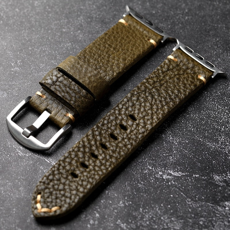 LoofFitU™ ArmyGreen Pebbled Leather Strap For Apple Watch