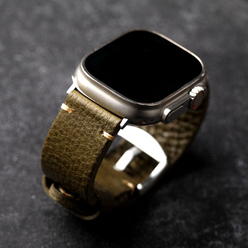 LoofFitU™ ArmyGreen Pebbled Leather Strap For Apple Watch