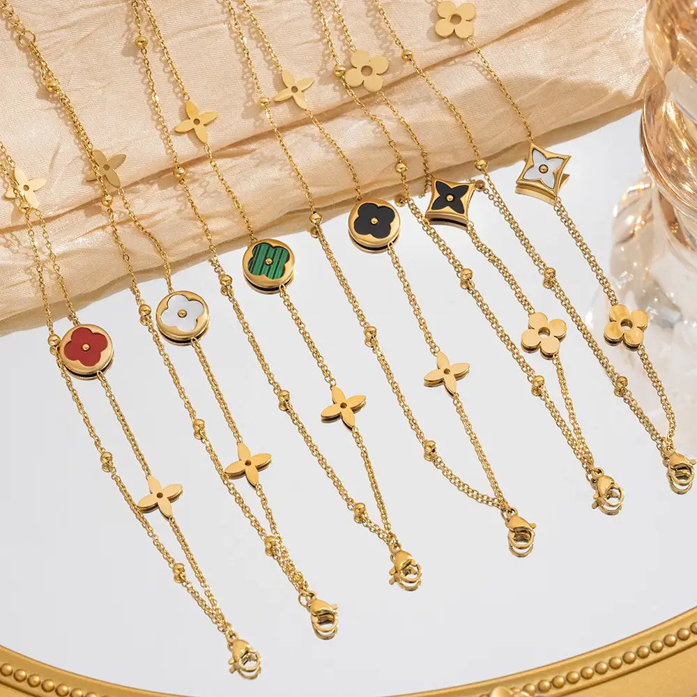 Floral Clover Charm Bracelet