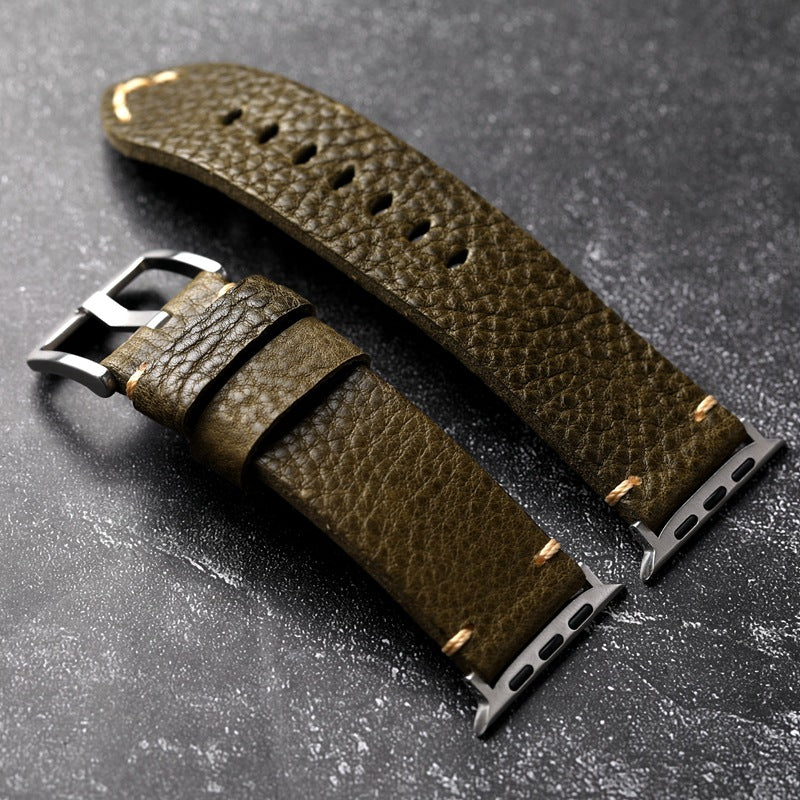 LoofFitU™ ArmyGreen Pebbled Leather Strap For Apple Watch