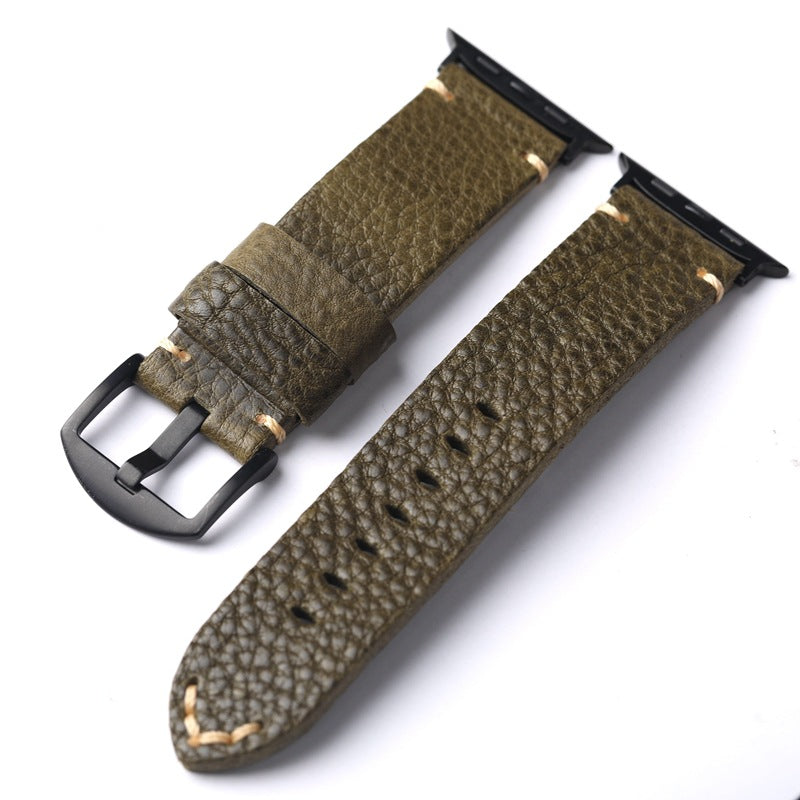 LoofFitU™ ArmyGreen Pebbled Leather Strap For Apple Watch