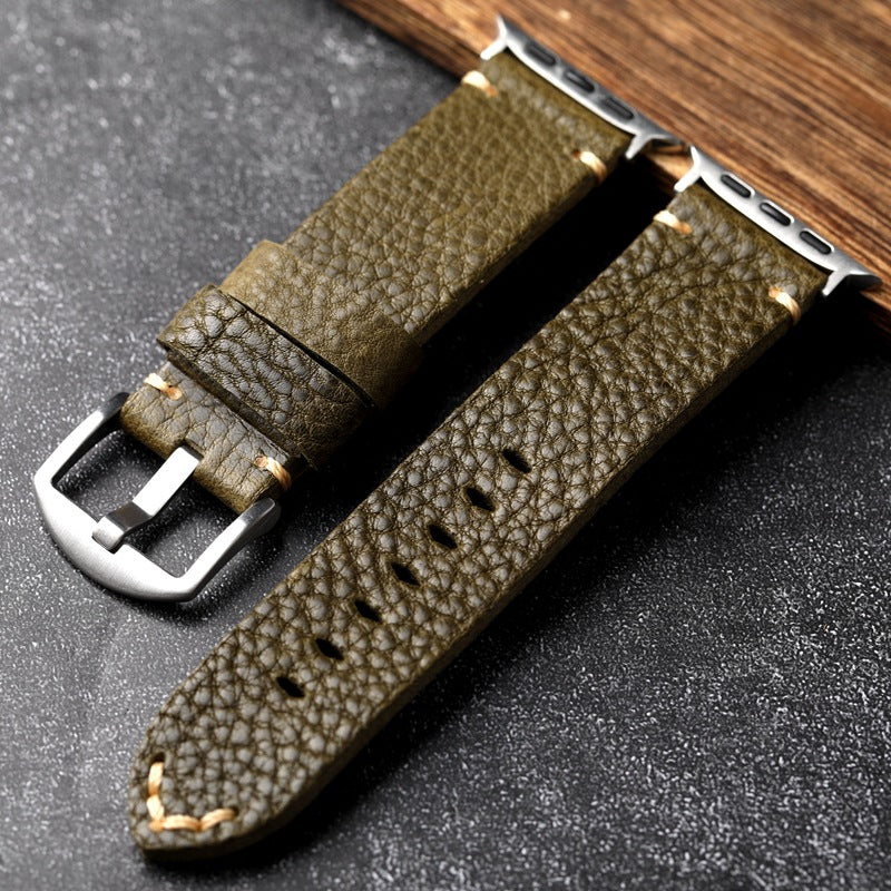 LoofFitU™ ArmyGreen Pebbled Leather Strap For Apple Watch