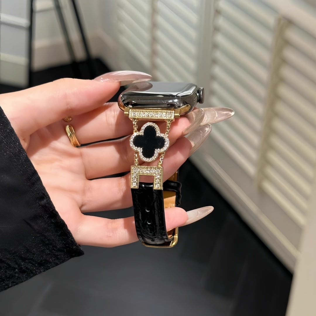 LoofFitU™ Diamond Clover Alligator Leather Strap – Shine Bright with Luxury and Style