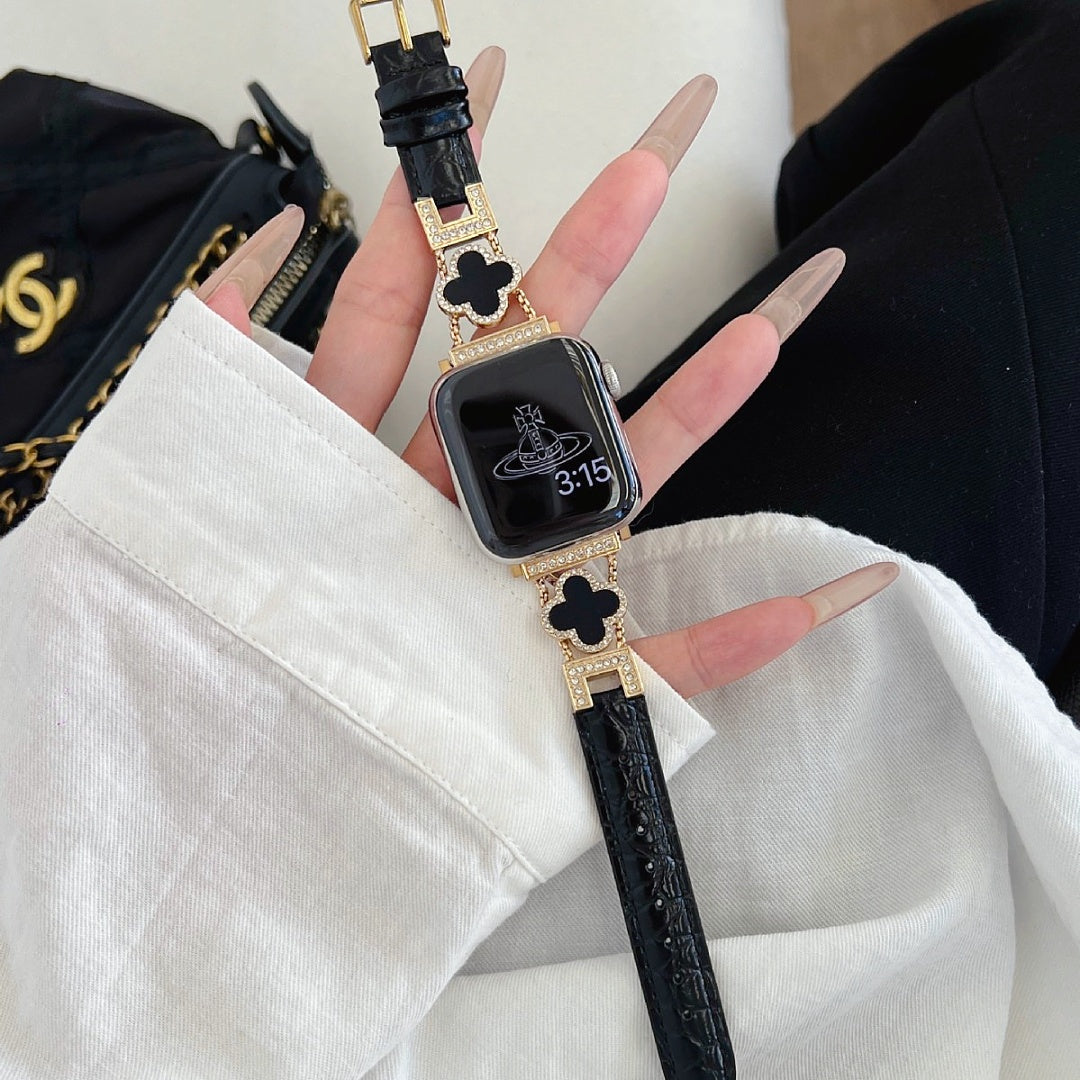 LoofFitU™ Diamond Clover Alligator Leather Strap – Shine Bright with Luxury and Style