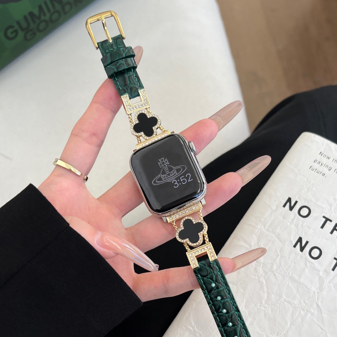 LoofFitU™ Diamond Clover Alligator Leather Strap – Shine Bright with Luxury and Style