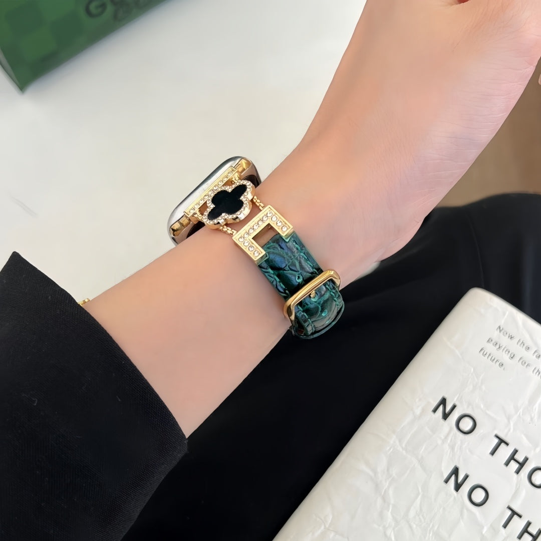 LoofFitU™ Diamond Clover Alligator Leather Strap – Shine Bright with Luxury and Style