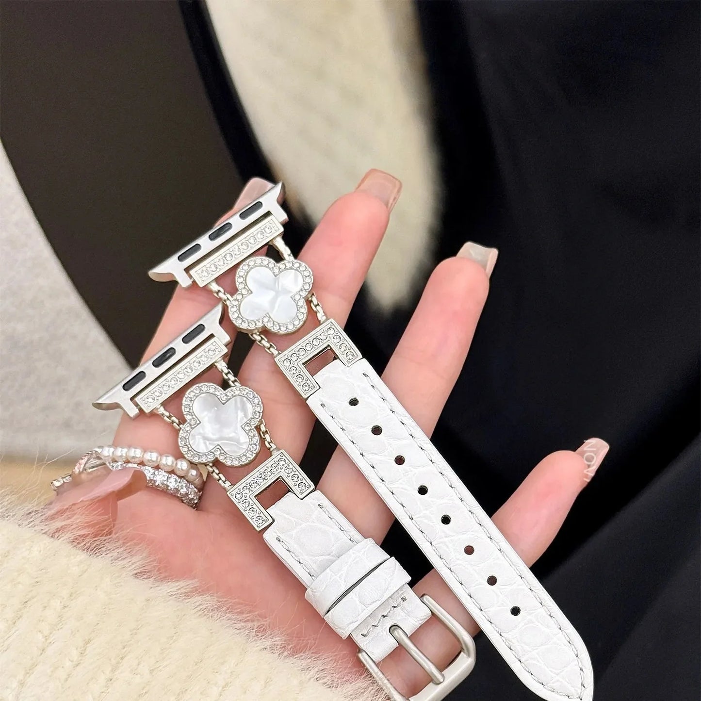 LoofFitU™ Diamond Clover Alligator Leather Strap – Shine Bright with Luxury and Style